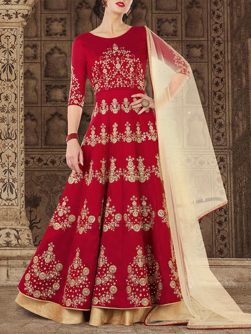 embroidered semi-stitched anarkali suit - 15097112 - Very Small Image - 1