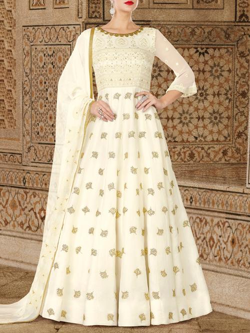 embroidered semi-stitched anarkali suit - 15097114 - Very Small Image - 1
