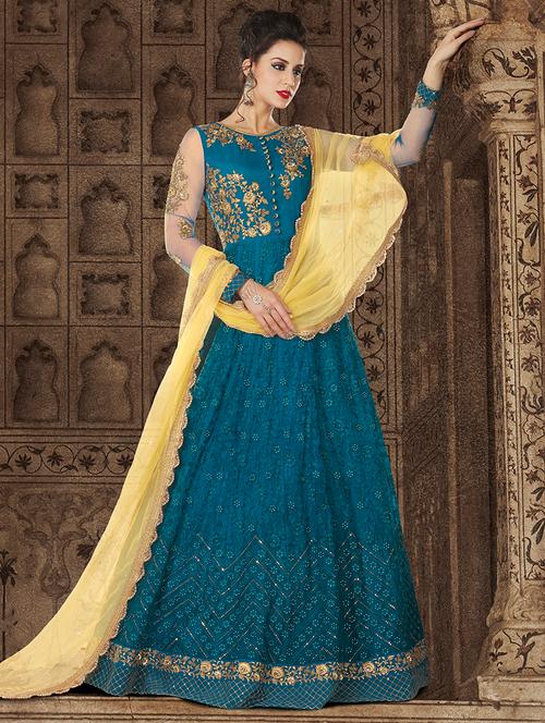 embroidered semi-stitched anarkali suit - 15097115 - Very Small Image - 1