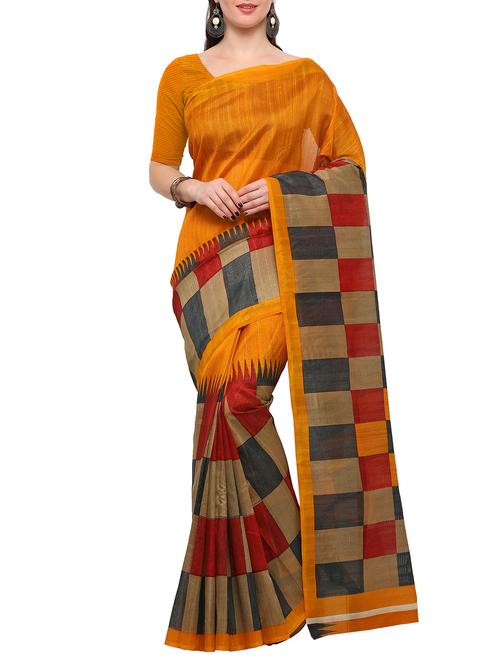 mustard art silk bhagalpuri saree with blouse - 15097208 - Very Small Image - 1