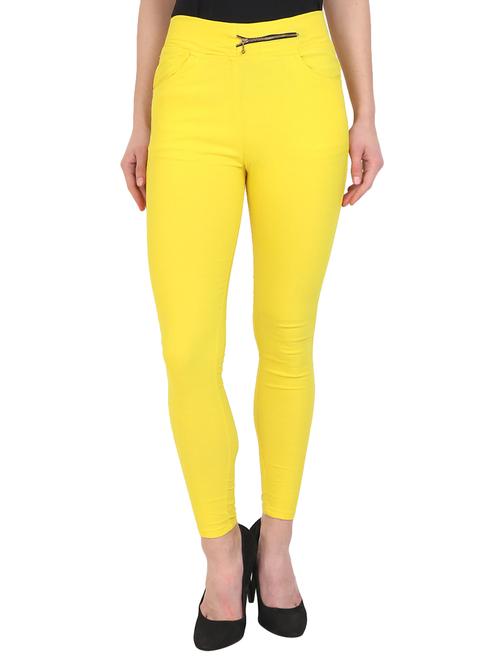 solid yellow cotton lycra jegging - 15097439 - Very Small Image - 1