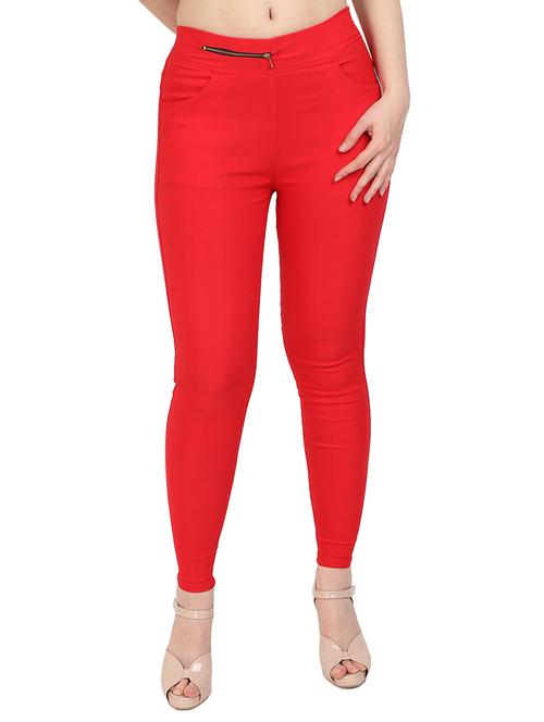solid red cotton lycra jegging - 15097468 - Very Small Image - 1