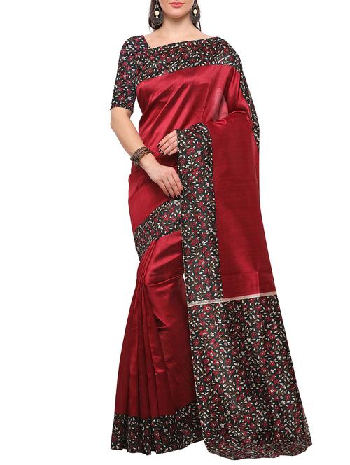 maroon silk blend mysore saree with blouse - 15097515 - Very Small Image - 1