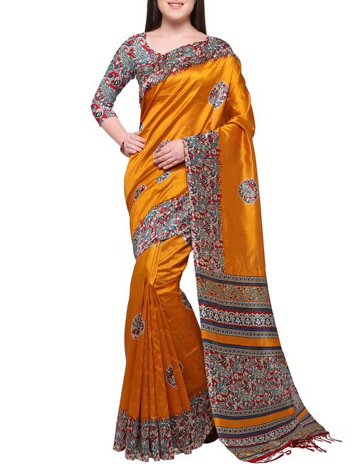 mustard silk blend mysore saree with blouse - 15097523 - Very Small Image - 1
