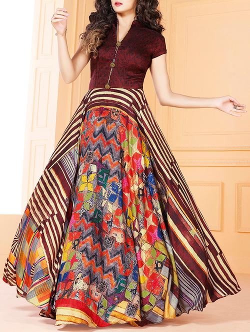 multi color geometrical print flared gown - 15097810 - Very Small Image - 1