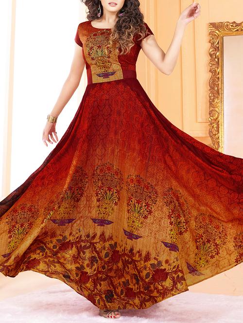 red silk flared gown - 15097812 - Very Small Image - 1