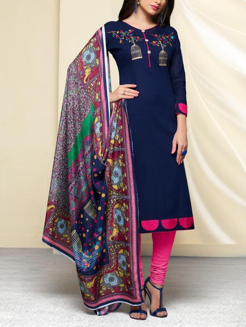 embroidered unstitched churidaar suit - 15097841 - Very Small Image - 1