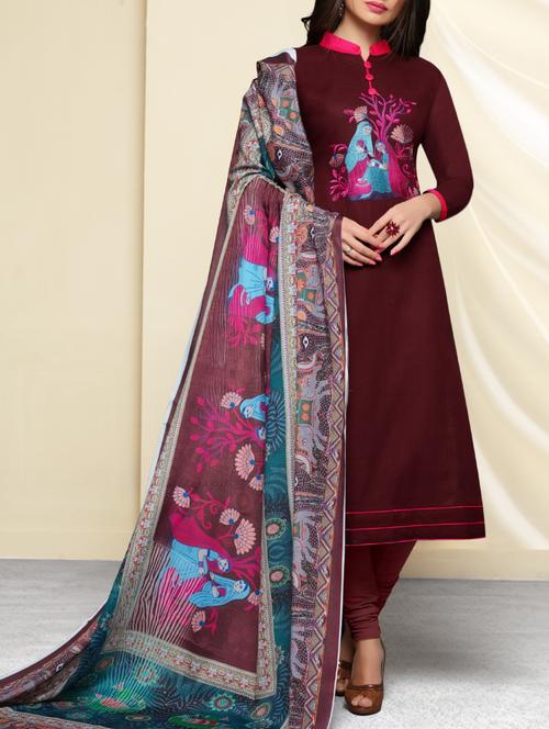 embroidered unstitched churidaar suit - 15097842 - Very Small Image - 1