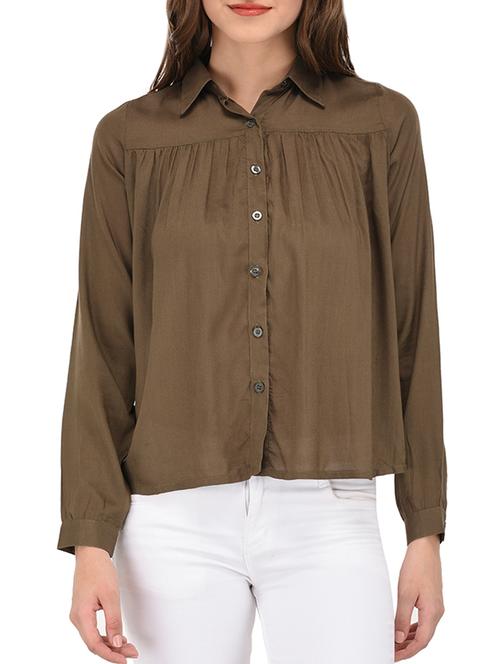 solid olive rayon shirt - 15098385 - Very Small Image - 1