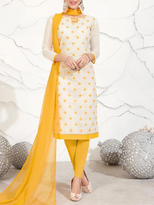 yellow embroidered unstitched churidaar suit - 15098499 - Very Small Image - 1