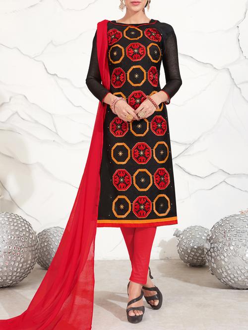 black embroidered unstitched churidaar suit - 15098506 - Very Small Image - 1