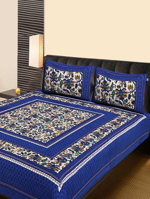cotton traditional double bedsheet with 2 pillow covers - 15101033 - Very Small Image - 1