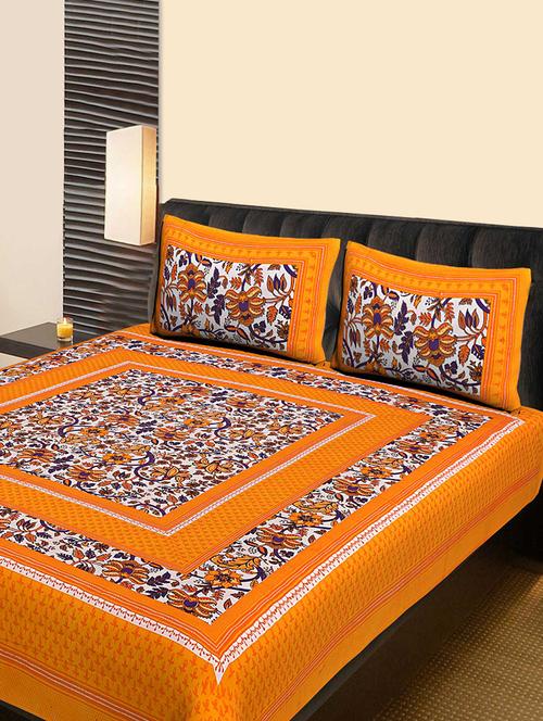 cotton traditional double bedsheet with 2 pillow covers - 15101034 - Very Small Image - 1