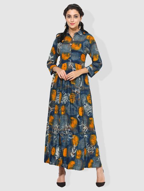 shirt collar anarkali kurta - 15101370 - Very Small Image - 1