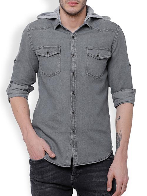 grey cotton casual shirt - 15101489 - Very Small Image - 1