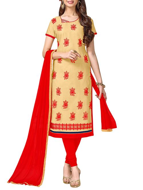 embroidered unstitched churidaar suit - 15101788 - Very Small Image - 1