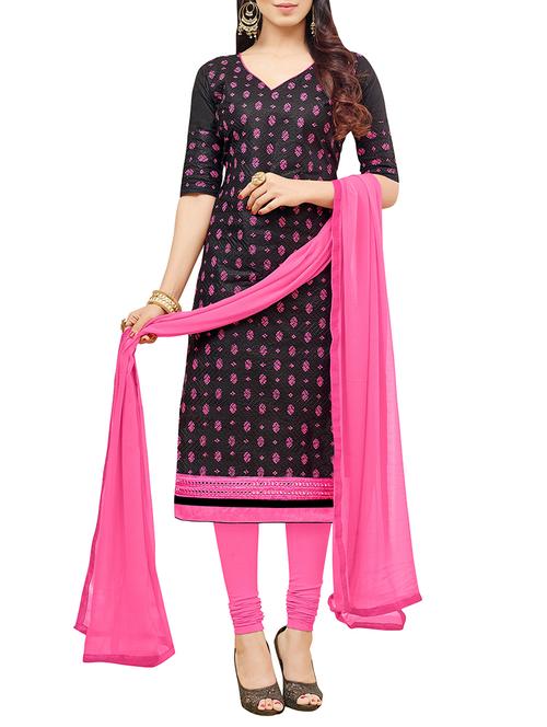embroidered unstitched churidaar suit - 15101798 - Very Small Image - 1