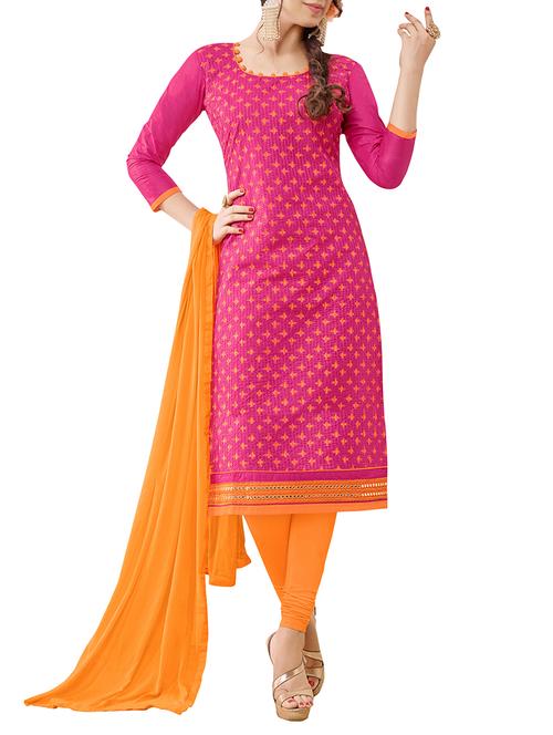 pink embroidered unstitched churidaar suit - 15101802 - Very Small Image - 1
