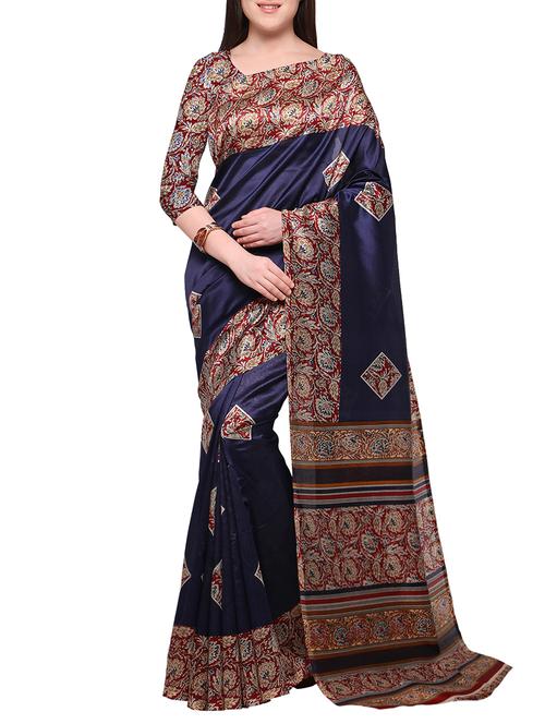 blue silk blend mysore saree with blouse - 15102013 - Very Small Image - 1