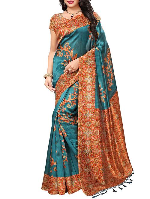 turquoise silk blend mysore saree with blouse - 15102154 - Very Small Image - 1