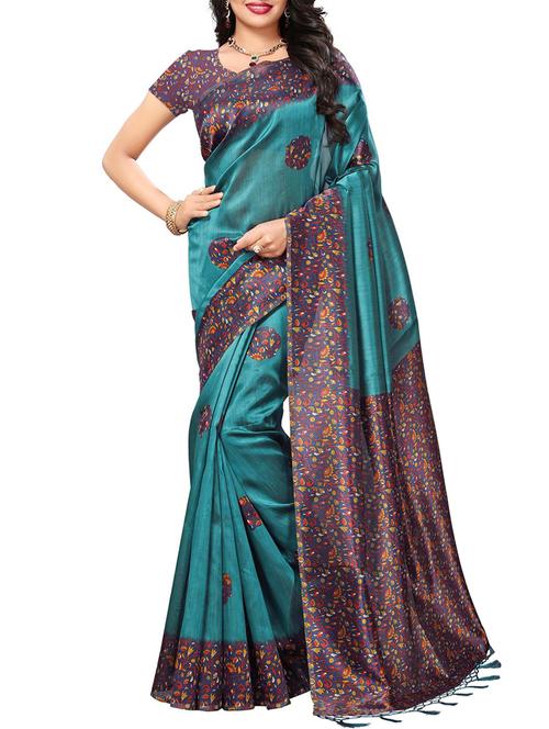 turquoise silk blend mysore saree with blouse - 15102158 - Very Small Image - 1