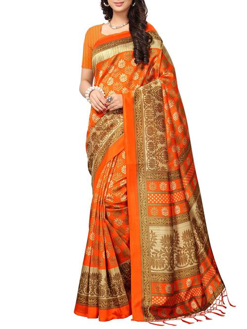 orange silk blend mysore saree with blouse - 15102161 - Very Small Image - 1