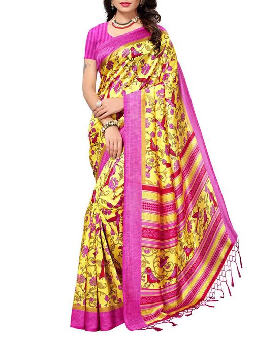 yellow silk blend mysore saree with blouse - 15102171 - Very Small Image - 1