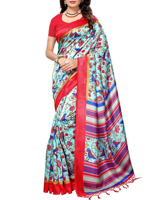 blue silk blend mysore saree with blouse - 15102173 - Very Small Image - 1