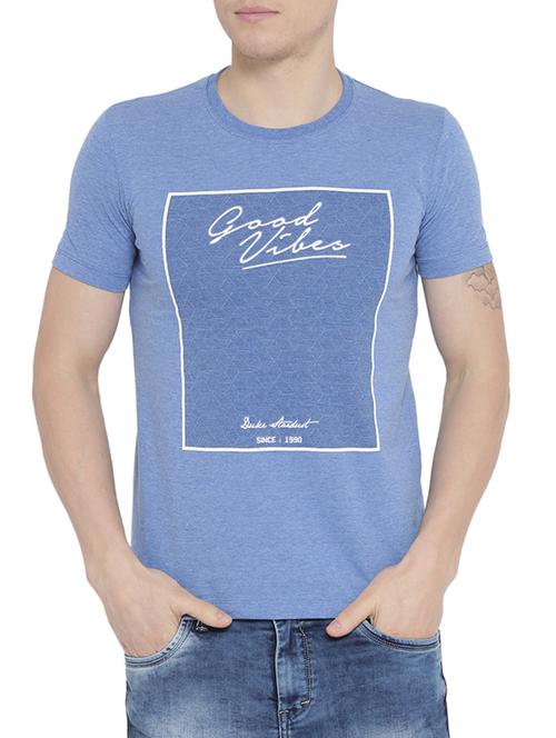 blue cotton blend chest print t-shirt - 15102339 - Very Small Image - 1