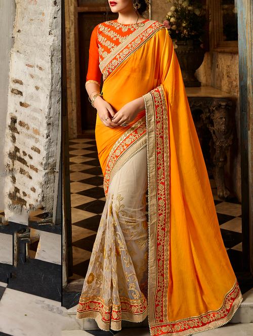orange satin half and half saree - 15102674 - Very Small Image - 1