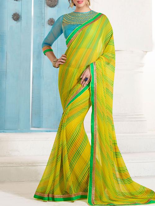 lace bordered leheriya printed saree with blouse - 15102689 - Very Small Image - 1