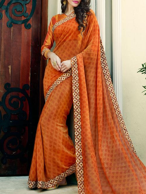 orange georgette printed saree - 15102718 - Very Small Image - 1
