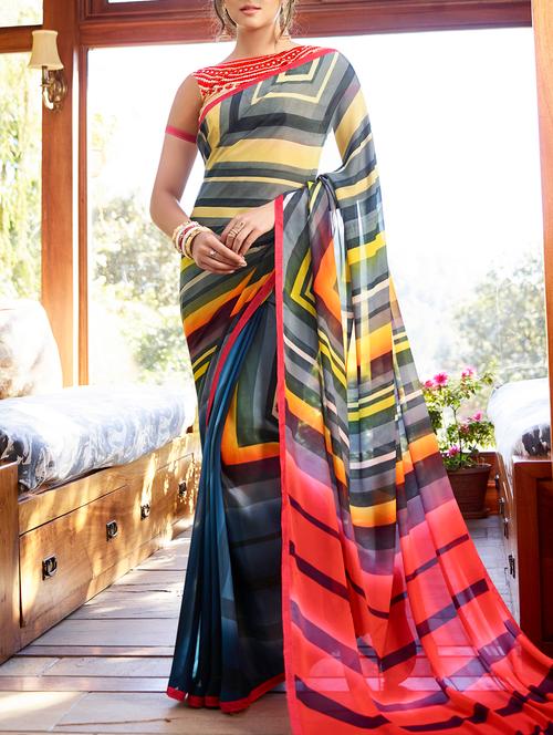 grey georgette printed saree - 15102740 - Very Small Image - 1