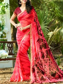 red printed saree - 15102745 - Very Small Image - 1