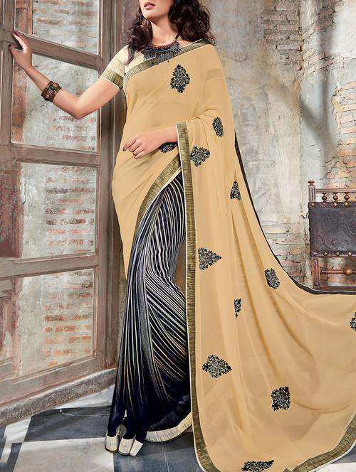 beige georgette half and half saree - 15102747 - Very Small Image - 1