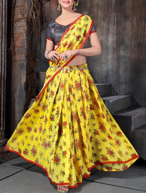 yellow georgette printed saree - 15102766 - Very Small Image - 1