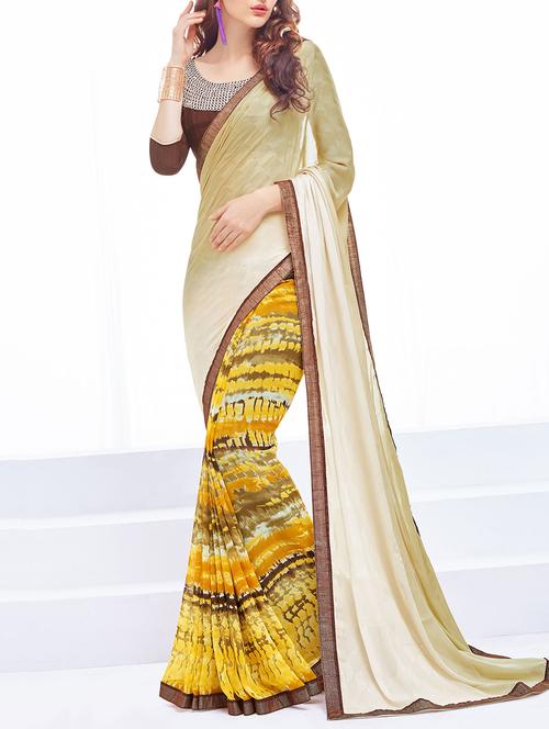 beige georgette printed saree - 15102774 - Very Small Image - 1