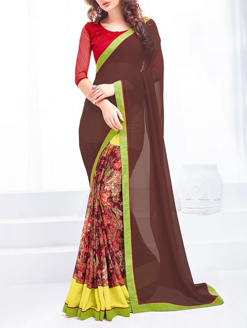 women's printed brown colored saree - 15102777 - Very Small Image - 1