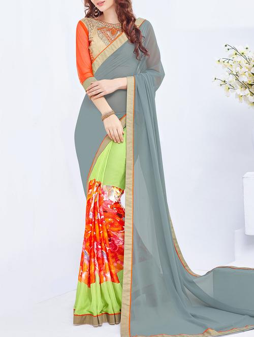 women's floral pearl grey colored saree - 15102778 - Very Small Image - 1