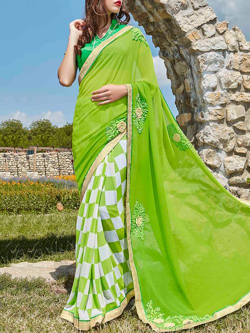 embroidered half and half saree - 15102804 - Very Small Image - 1