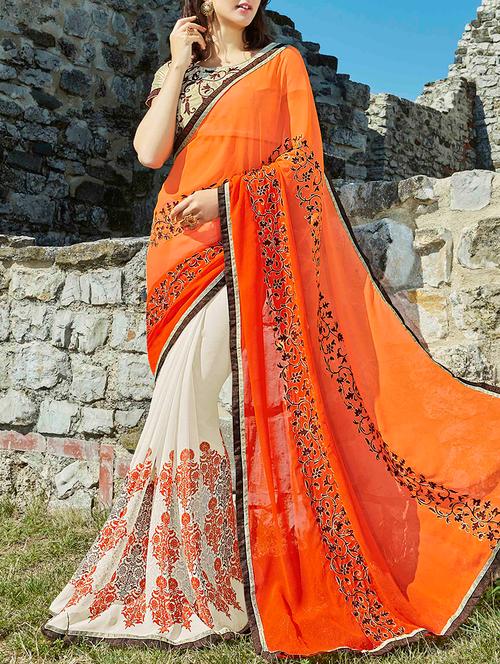 orange georgette half and half saree with blouse - 15102805 - Very Small Image - 1