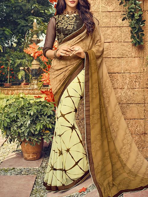 brown georgette half and half saree - 15102839 - Very Small Image - 1