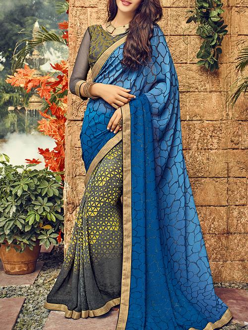 blue georgette half and half saree - 15102840 - Very Small Image - 1