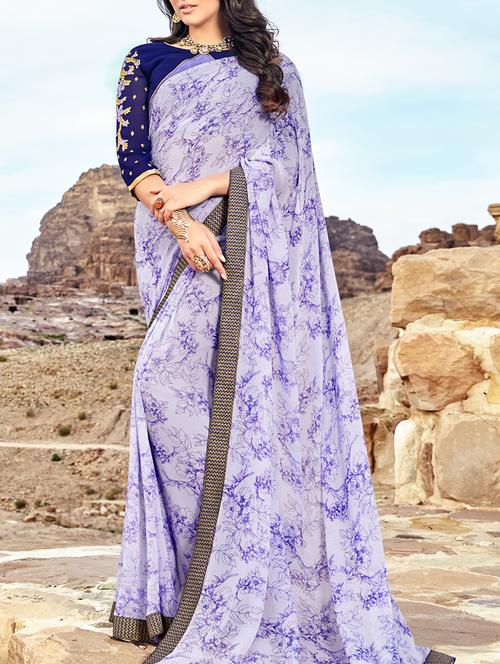 blue georgette printed saree - 15102841 - Very Small Image - 1