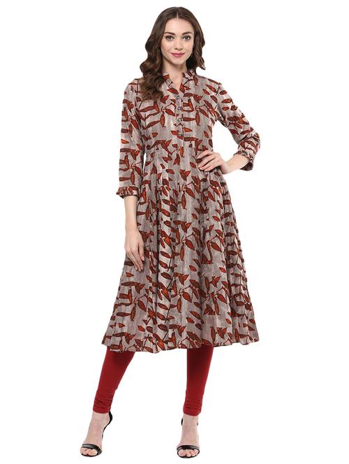 grey cotton anarkali kurta - 15103193 - Very Small Image - 1