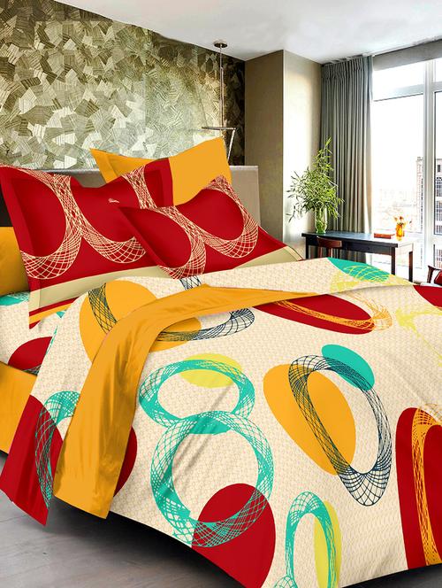 cotton double bedsheet with 2 contrast pillow covers - 15104107 - Very Small Image - 1