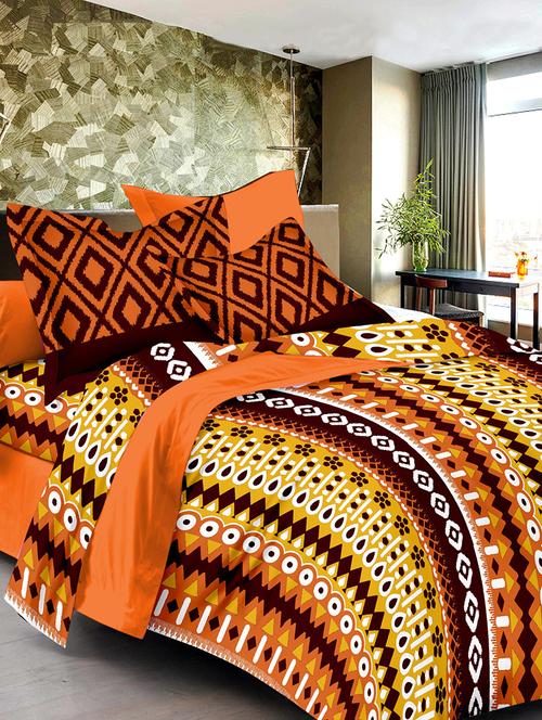 cotton double bedsheet with 2 contrast pillow covers - 15104111 - Very Small Image - 1