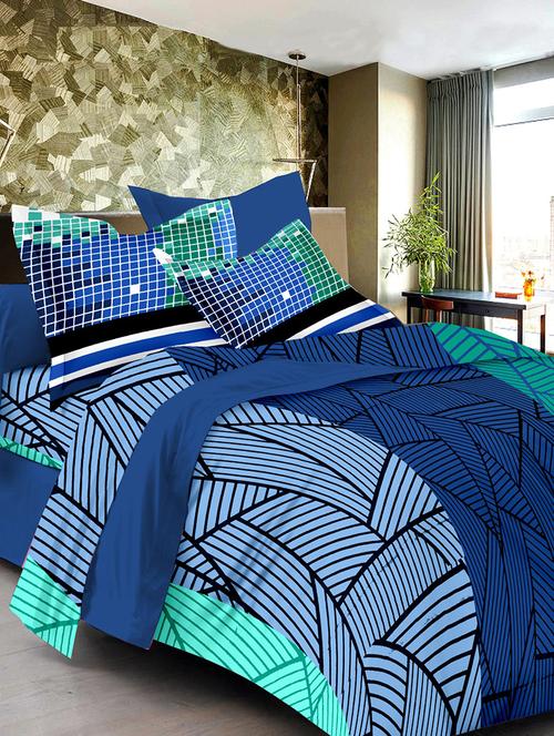 cotton double bedsheet with 2 contrast pillow covers - 15104117 - Very Small Image - 1