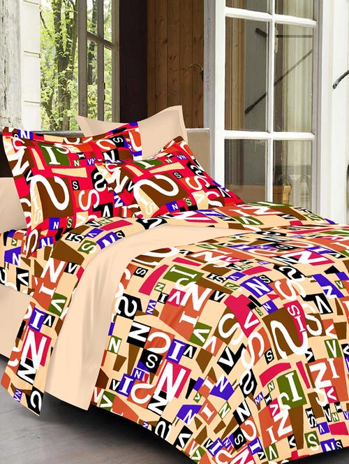 cotton double bedsheet with 2 contrast pillow covers - 15104120 - Very Small Image - 1