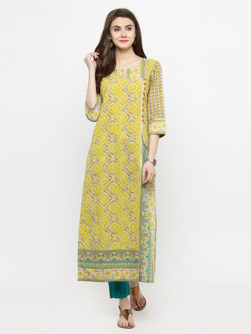 front overlap printed kurta with pant set - 15104140 - Very Small Image - 1